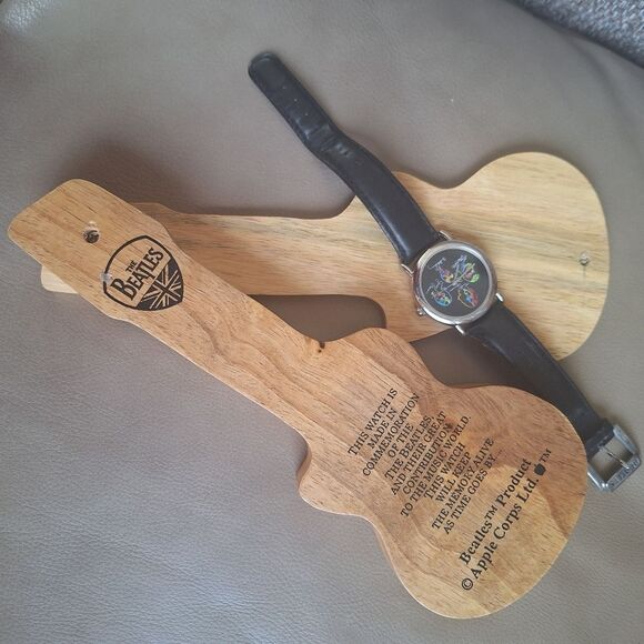 The Beatles Watch in wooden guitar case Apple Stainless Japan 9" Collectible - Picture 4 of 16